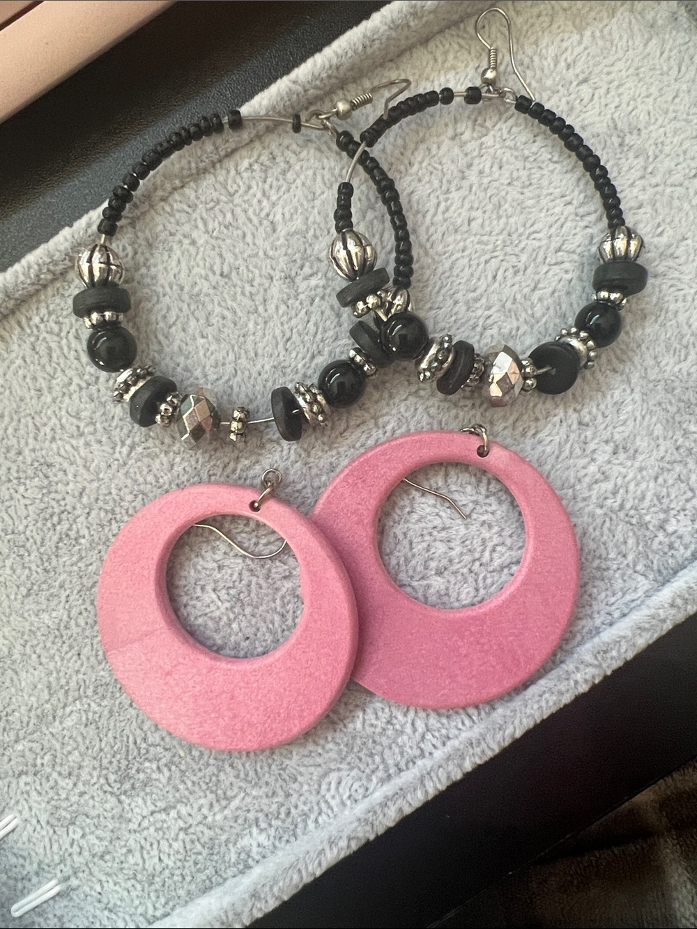 Pink Circular Drop Earrings — Lightweight Women's Hoops - 2 pair bundle